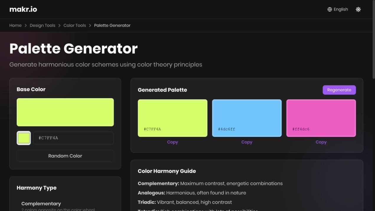 Makr’s palette generator creating a three-color palette